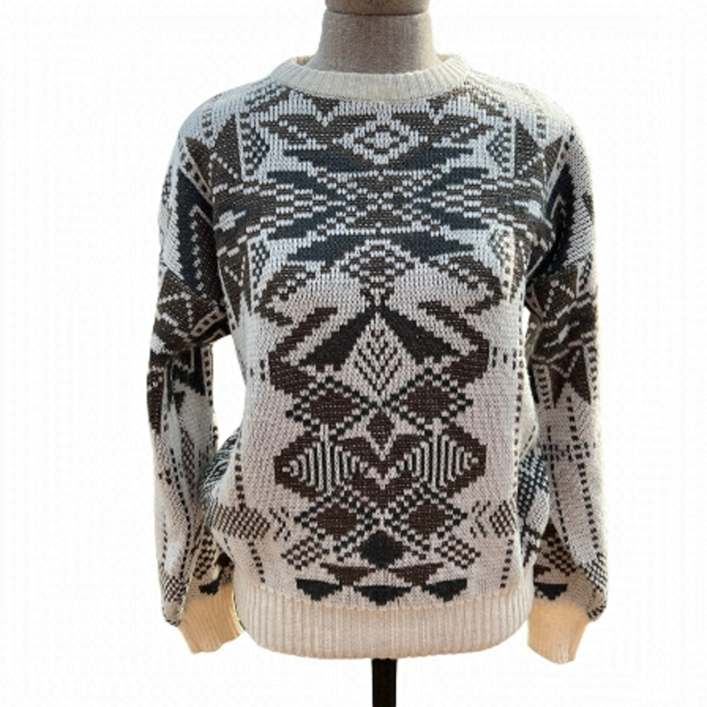Vintage Geometric Print Crewneck Pullover Dad Sweater